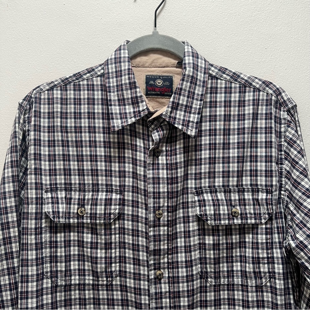 Wrangler Plaid Cotton Shirt Men’s S Blue White Maroon Long Sleeve - Picture 4 of 11